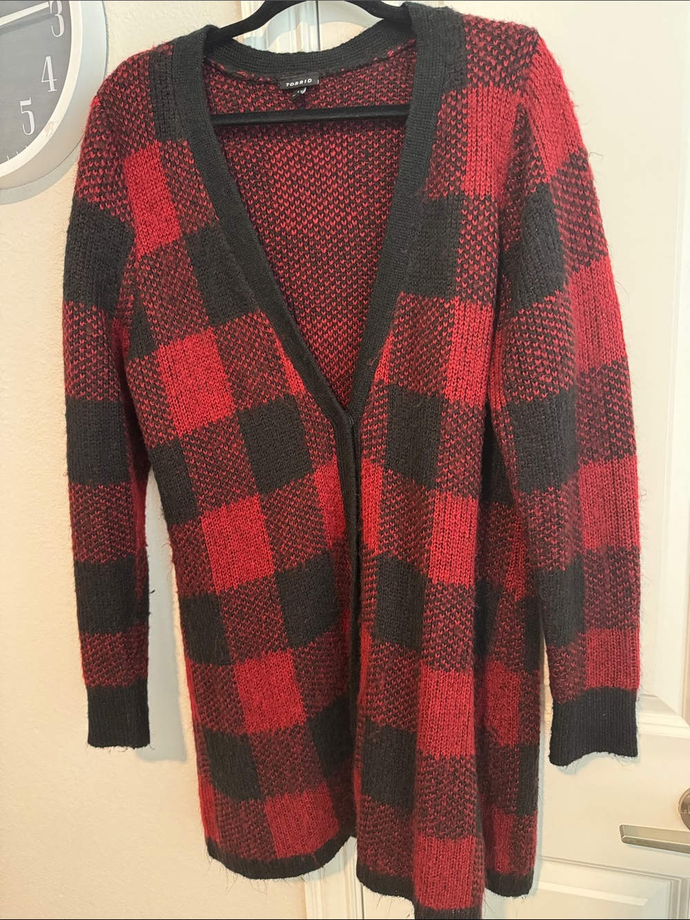 Torrid Red and Black Buffalo Plaid Open Cardigan size Large